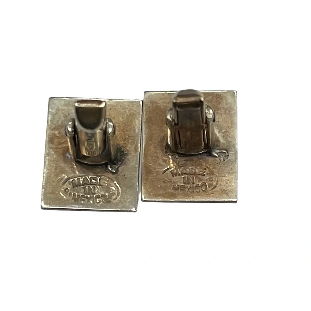 VINTAGE ALPACA MADE IN MEXICO 4 METAL COLOR STRIPE RECTANGLE CUFFLINKS